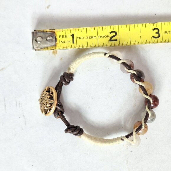 Vintage Boho Chic Glass Bead Leather Bracelet - Picture 6 of 8